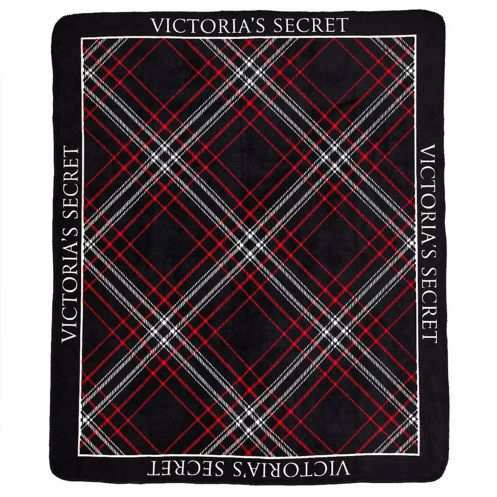 Victoria's Secret Black and Red Cozy Fleece Blanket